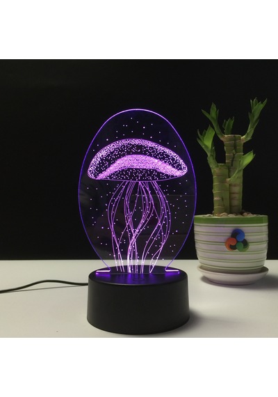 3d Dokunmatik Led Gece Lambası Pilli & Usb Bağlantılı Renk Değiştiren Masaüstü Deniz Anası Şekilli Siyah