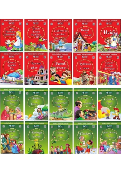 1.ve 2. Sınıflar Için Resimli Dünya Klasikleri 1-2 20 Kitap + Kitap Okuma Not Defteri