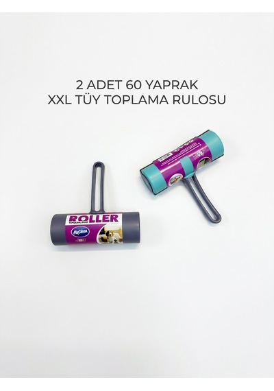 2 Adet 60 Yaprak Xxl Tüy Toplama Rulosu Yapışkanlı Kıyafet Ve Kedi Köpek Tüyü Temizleyici Rulo Seti