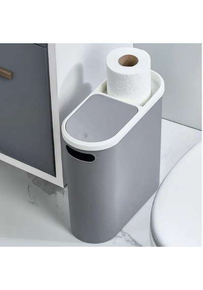 Kups Çöp Kovası, 10 Lt Kapasiteli, Plastik, Tuvalet Kağıdı Tutuculu, Dar Alana Uyumlu, Kahve