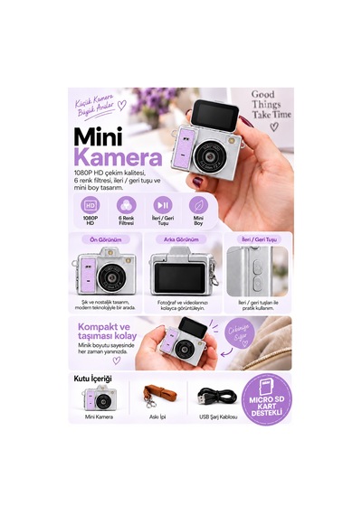 Mimtec Blm-109 Retro Mini Dijital Kamera 1080p Hd Katlanabilir Ekran Flaşlı Selfie Vlog Video Kamerası Mor