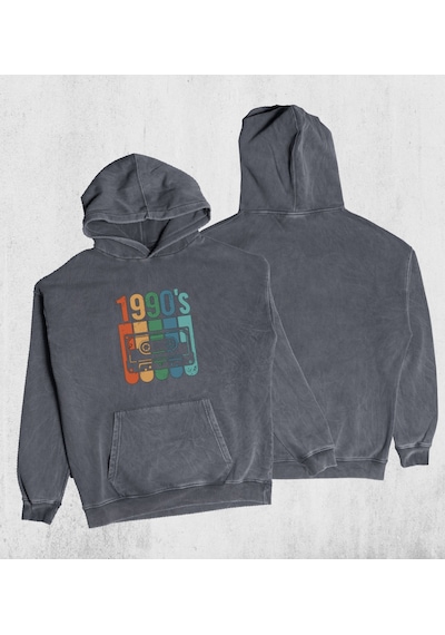 Unisex 90's Nostalji Kaset Kapşonlu Sweatshirt Çok Renkli