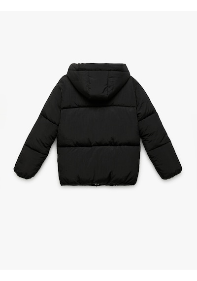 Koton Uzun Kollu Kapşonlu Şişme Mont Siyah 6wkg20025aw Siyah