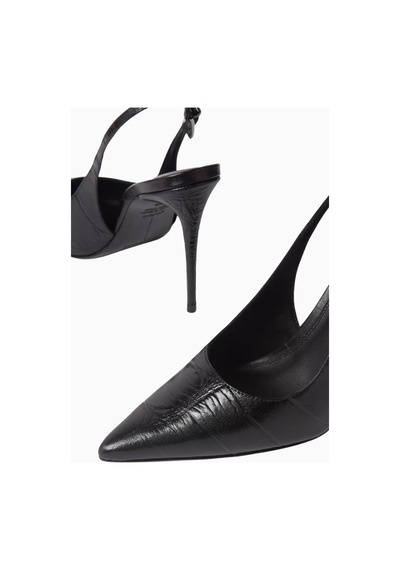 Castle Black Black Suede Studio Branca 100 Siyah Deri Sivri Burun, 100mm Slingback Topuklu Ayakkabı 38
