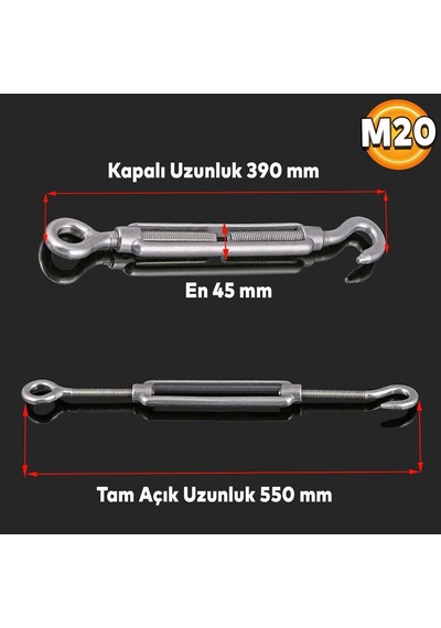 Çelik Kanca Yük Halat Gerdirme Galvenizli Paslanmaz M20 Çok Renkli