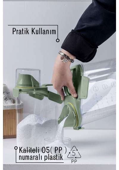 2 Adet Contalı Sızdırmaz Deterjan Saklama Kabı / 1800 Ml / Yeşil Yeşil
