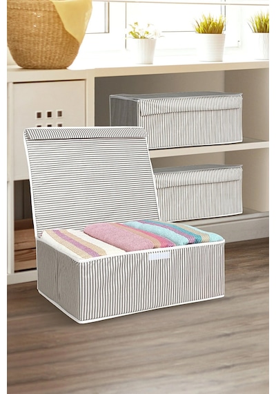 3 Adet Kapaklı Çok Amaçlı Hurç Saklama Kutusu Organizer Baza 50 X 40 X 19 Cm Gri Gri