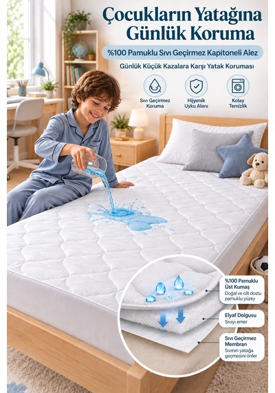 Sıvı Su Geçirmez Kapitoneli Alez Bebek Çocuk Yatak Koruyucu %100 Pamuklu Park Beşik Kreş Anaokulu 70x130