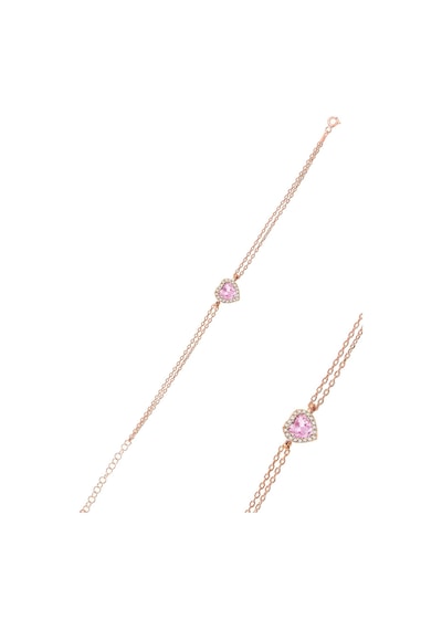 Gümüş Rose Pırlanta Modeli Pembe Zirkon Taşlı Kalp Bileklik Barcode Gümüş
