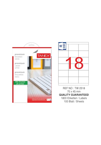 Tanex Tw-2518 - 70X 45 MM Laser Etiket 100 Adet
