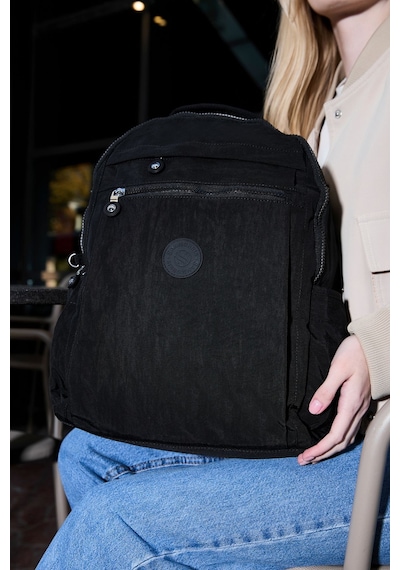 Sanmorris Unisex Suya Dayanıklı Krinkıl Kumaş Çok Gözlü Siyah Laptop Okul Ve Sırt Çantası Siyah