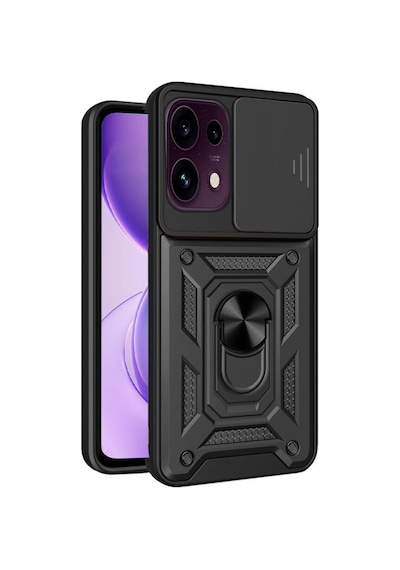 Oppo Reno 16f 5g Uyumlu Kamera Korumalı Sürgülü Yüzüklü Standlı Kapak Siyah