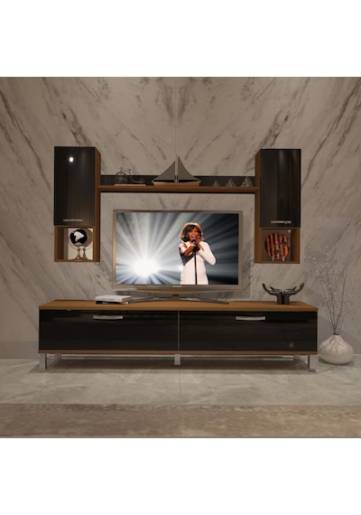 Decoraktiv Eko 5da Mdf Std Krom Ayaklı Tv Ünitesi Tv Sehpası Ceviz - Siyah