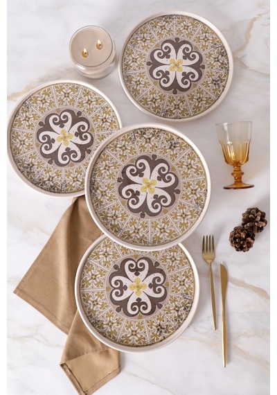 Keramika Timeless Brown Stackable Servis Tabağı 27 Cm 4 Adet 21973 Krem