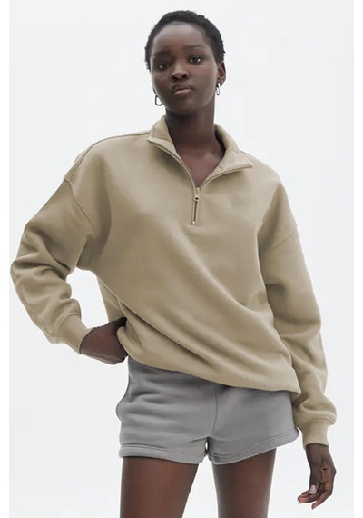 Madmext Bej Fermuar Detaylı Oversize Sweatshirt Mg1933 Bej