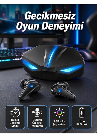 Bluetooth Kulaklık Oyuncu Kulaklığı Rgb Işıklı Oyunlarda Düşük Gecikme - Lisinya Lisinya Rgb