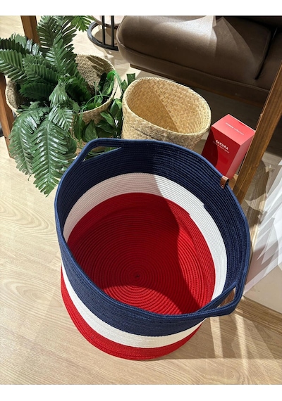 Mavaux Tommy 45x35 Jüt Pamuklu Büyük Boy Sepet, Battaniye, Oyuncak Sepeti Lacivertkırmızı