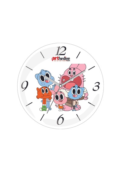 Gumball Anime Karakterler Çap 30cm Sessiz Akar Bombeli Gerçek Cam Duvar Saati Siyah