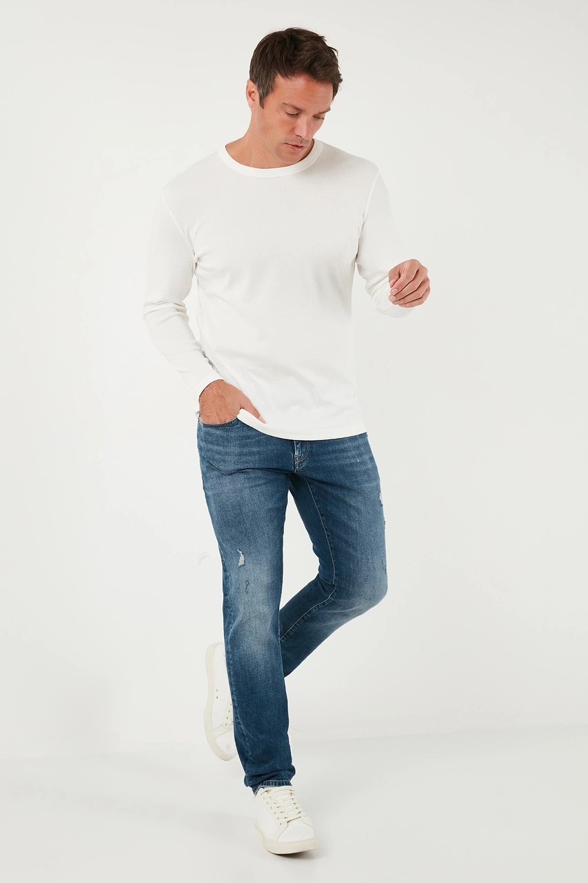 Buratti Pamuklu Slim Fit Bisiklet Yaka Basic Erkek Sweat 59050741 Ekru