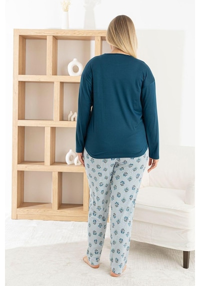 Pijamoni Kadın Milan Büyük Beden Bisiklet Yaka Uzun Kol İnce Pijama Takımı 7666/50 - 1 Adet Petrol Pijamoni Kadın Milan Büyük Beden Bisiklet Yaka Uzun Kol İnce Pijama Takımı 7666/50 - 1 Adet Petrol