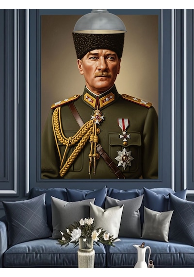 Askeri Üniformalı Atatürk Dekoratif Kanvas - Mdf Ahşap Tablo