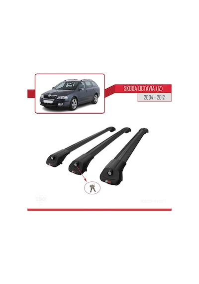 Skoda Octavia 1z 2004-2012 Arası İle Uyumlu Ace-1 Ara Atkı Tavan Barı Siyah 3 Adet Bar