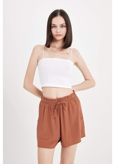 Defacto Regular Fit Normal Bel Düz Paça Krinkıl Viskon Şort A3532AX24HSBN566 Kahve