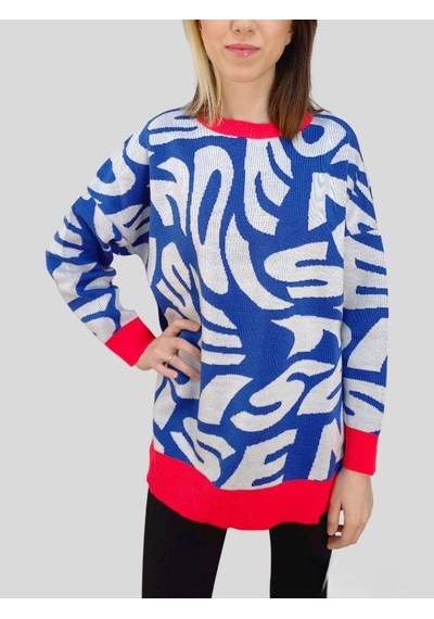 Boutique Venüs Standart Beden Kadın Kazak Desenli Oversize Çok Renkli