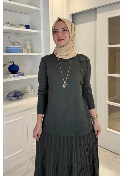 Rabia Şamlı Rana Triko Takım Haki Normal