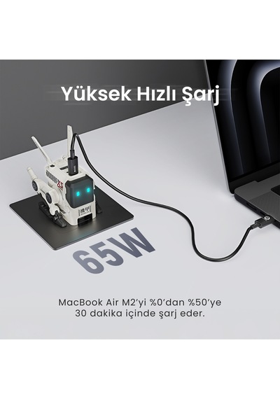 Gravastar Alpha65 Robot Figürlü 65w Hızlı Şarj Adaptörü Ve Şarj Standı, Beyaz