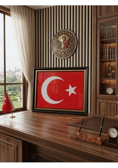 Lüks Çerçeveli El Yapımı Türk Bayrağı Makam Ve Ofis Hediyesi