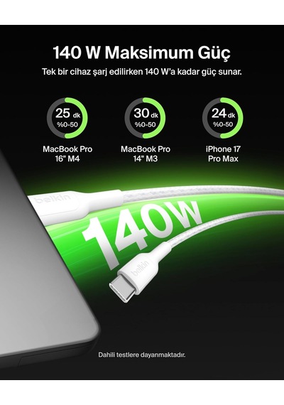 Boostcharge Pro 2 Si 1 Arada 140 W Usb-c - Usb-c Şarj Kablosu, Örgülü Çift Şarj Kablosu, Akıllı Standart 55361254