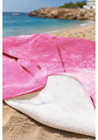 Pembe Sim Desenli Galaksi Plaj Havlusu - Modern Parlak Uzay Temalı Hızlı Kuruyan Mikrofiber Havlu İnci Armut