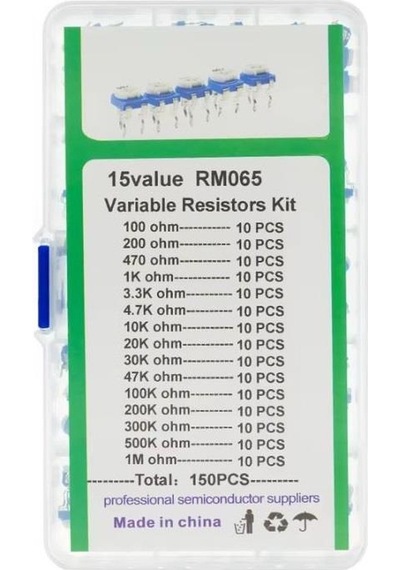 150 Adet 100r/1mr Trimpot Potansiyometre Seti Dik Rm065 15 Çeşit Şeffaf Çantada