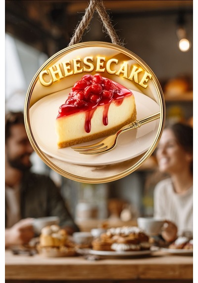 Cheesecake Temalı İpli Ahşap Kapı Duvar Süsü, Pastane, Tatlı Dükkanı, Cafe Tablo Dekoru