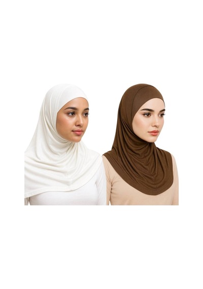 Aldaıyr 2 Adet Hijab 2 Parça Likra Kumaş Ekru Kahverengi