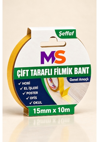 Çift Taraflı Filmik Bant 15 Mm X 10 Metre Şeffaf Yapışkanlı Hobi Bandı El Çok Amaçlı Bantları