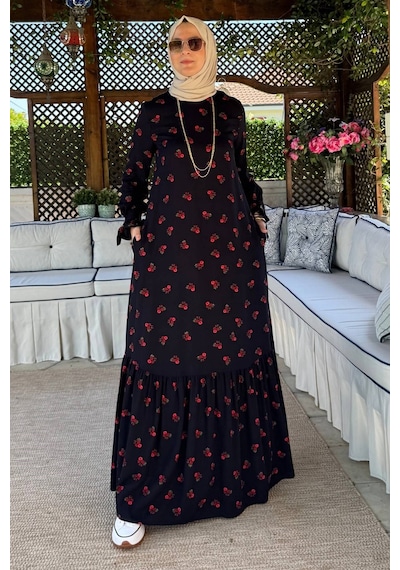 Rabia Şamlı Gül Lacivert Elbise Normal