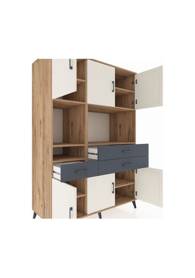 Kronos Dolap 9 Raflı 3 Çekmeceli 6 Kapaklı 132x59x195 Çam-aytaşı/antrasit Aytası/antrasıt