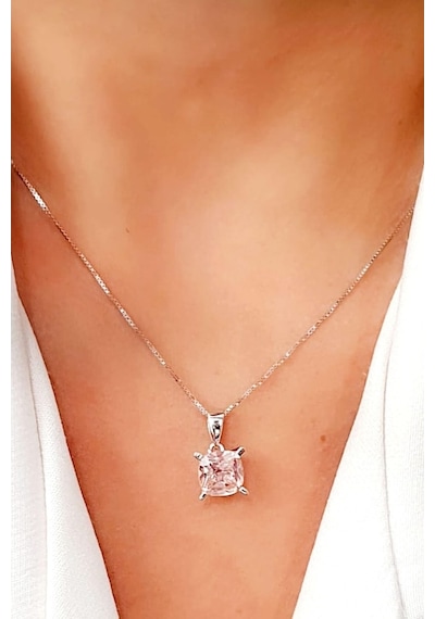 Sky Diamond Pink Morganit Taşlı 925 Ayar Gümüş Lüks Kolye (517886197)