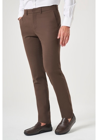 İmza Kahverengi Yan Cep Slim Fit Esnek Chino Pantolon 1003260154 Koyu Kahverengi