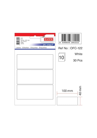 Tanex Ofc-122 Çıkartma Etiket 40X100 Mm Beyaz 30 Renkliler 15 Beyaz