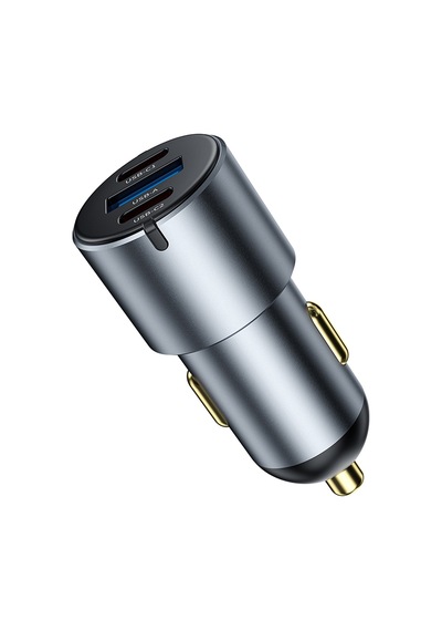 Wiwu Wi-cc032 Nano Pro Dual Type-c + Usb-a Hızlı Şarj Akım Korumalı Araç Şarj Aleti Pd Qc3.0 60w Gri