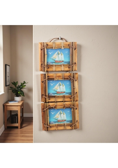 El Yapımı Doğal Ahşap 3 Lü Bambu Bamboo Fotoğraf Çerçevesi Dekoratif Ev Ofis Hediyesi Duvar Süsü - 9
