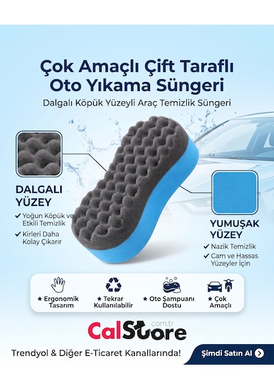 Autokit Çok Amaçlı Çift Taraflı Oto Yıkama Süngeri Dalgalı Köpük Yüzeyli Araç Temizlik Süngeri