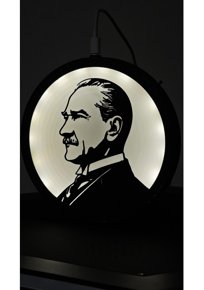 Morfem3d Atatürk Silüetli Led Aydınlatmalı Daire Lamba Model 2 Duvar & Masa Üstü Kullanım Siyah - Beyaz
