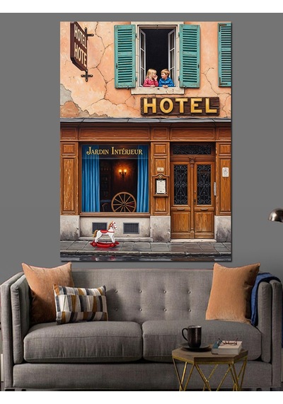 Hotel Bina Eski Sokak Dekoratif Kanvas - Mdf Ahşap Tablo