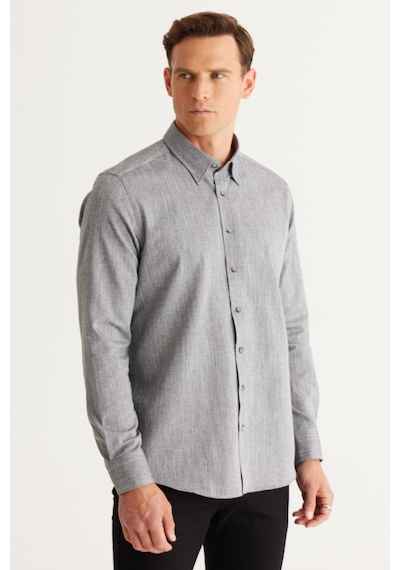 AC&Co / Altınyıldız Classics Erkek Sıyah Slim Fit Dar Kesim Gizli Düğmeli Yaka Pamuklu Armürlü Gömlek Siyah AC&Co / Altınyıldız Classics Erkek Sıyah Slim Fit Dar Kesim Gizli Düğmeli Yaka Pamuklu Armürlü Gömlek Siyah