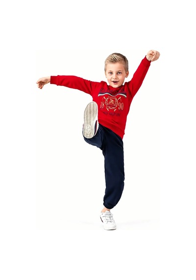U.S. Polo Assn. Baskılı Sweatshirt & Eşofman Altı Erkek Çocuk İkili Takım Kırmızı