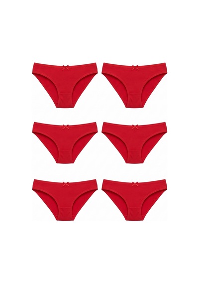 Hepsine Rakip 6'lı Tutku Kadın Pamuklu Fiyonklu İnce Bel Bikini Külot Seti Kırmızı